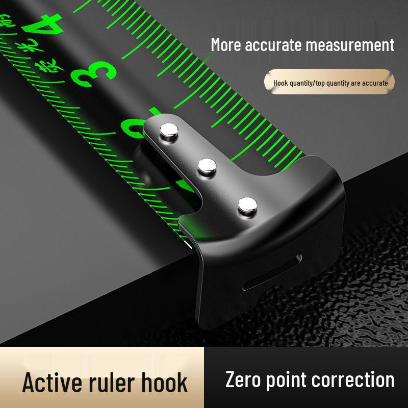 High-Precision Self-Locking Fluorescent Steel Tape Measure, 5m, Wear-Resistant Laser-Marked Black Gold Box.