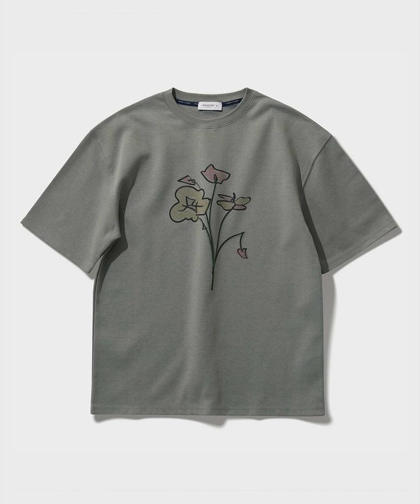 FFEFF STUDIO Artwork Flower Drawing Short Sleeve T-Shirt (Cement)