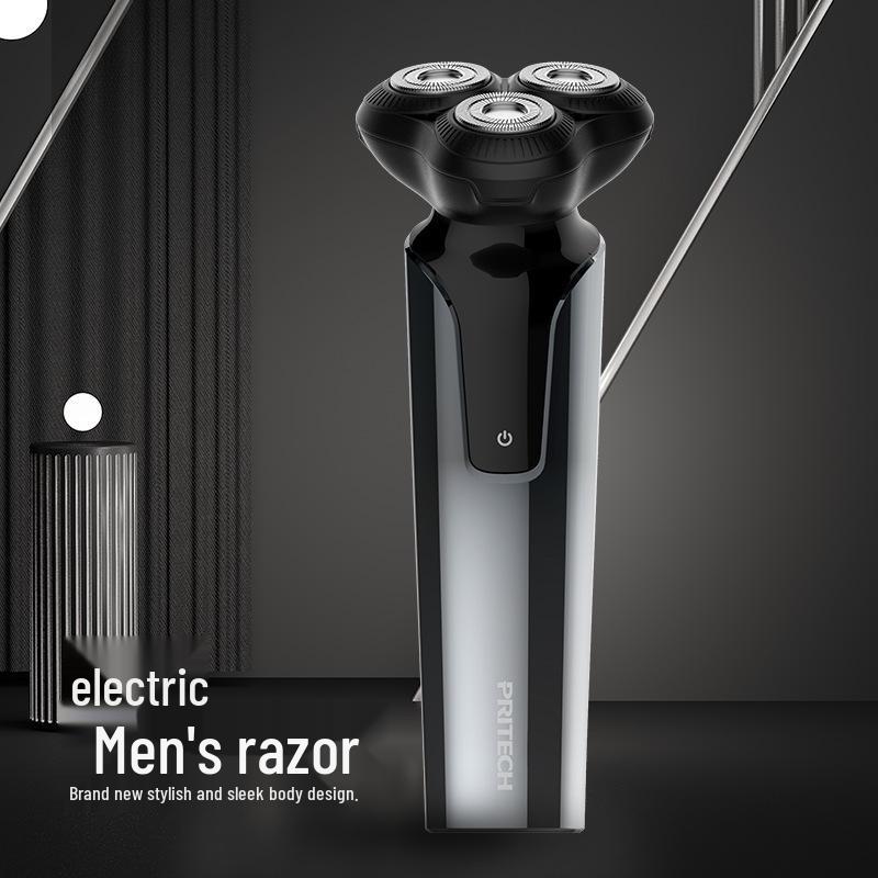 Rechargeable Three-Blade Electric Shaver: Multifunctional, Washable, Floating Head Beard Trimmer for Men.