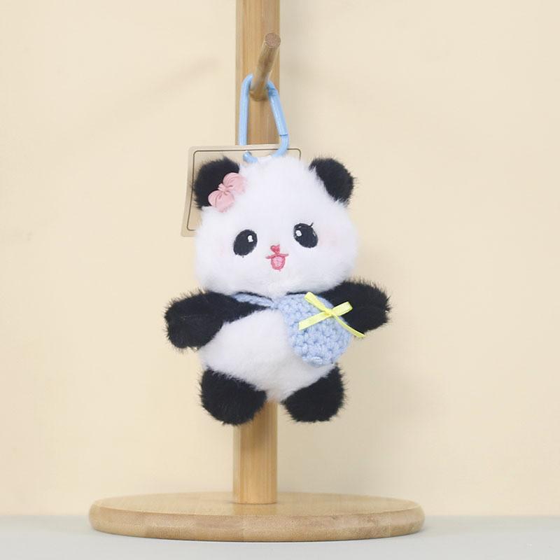 Panda Plush Keychain With Cartoon Milk Bottle And Colored Bow For Kids And Collectors