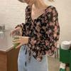 Floral Chiffon Shirt Women's Summer New Design Niche Shirt French Chic Short Top