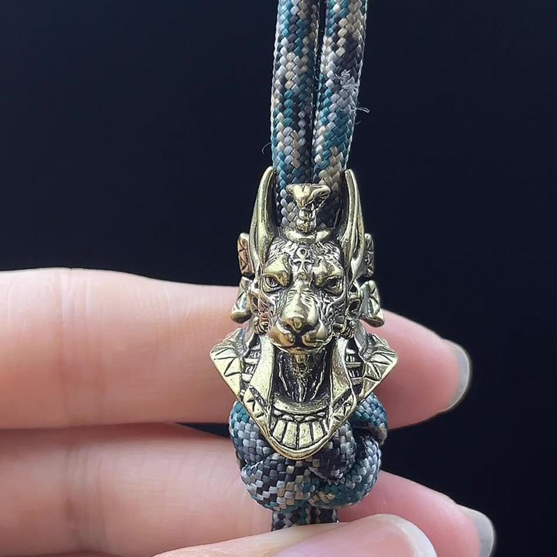Ancient Egypt Death God Jackal Head Brass Edc Knife Beads Diy Paracord Woven Lanyard Pendants Jewelry Outdoor Accessories