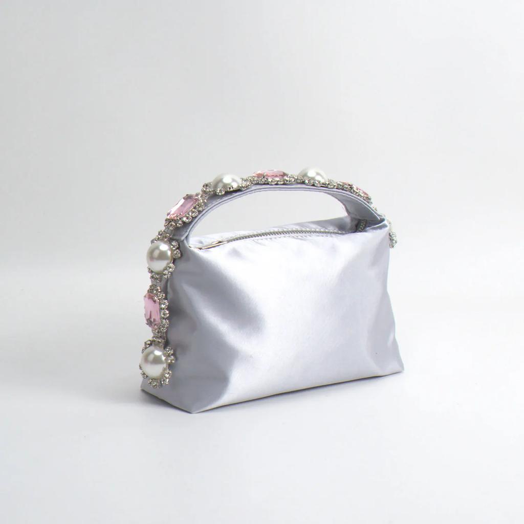 Diamonds Feather Women Handbags Luxury Pearls Party Evening Bags for Women  Designer Satin Square Clutch Wedding Purses Tote