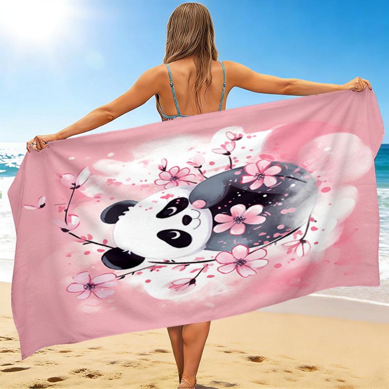 1Pc Panda Cherry Blossoms Beach Towel, Quick Dry, Multi-Use for Beach Pool Gym Yoga Home Travel, Christmas, Halloween, Xmas Gift M928279