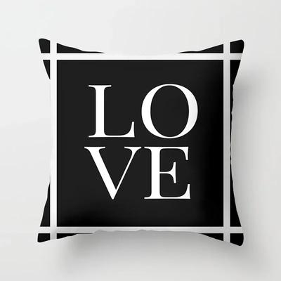 Housse de coussin en polyester à carreaux géométriques noir et blanc, lettres, coussin d'appoint, chariot, décoration de maison, canapé, lit