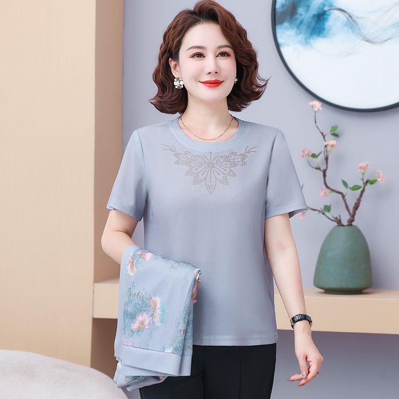 2PCS Knitted Tops Set Women Thin Knitted Cardigan Printed Short Sleeve Knitted T-Shirt Plus Size Open-front Knitted Jacket T-Shirt Outfits