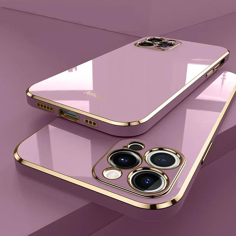 Luxury Solid Color Silicone Soft Case For IPhone 16 15 14 11 12 13 Pro Max Mini 16 Plus Plating Glossy Shockproof Protect Cover