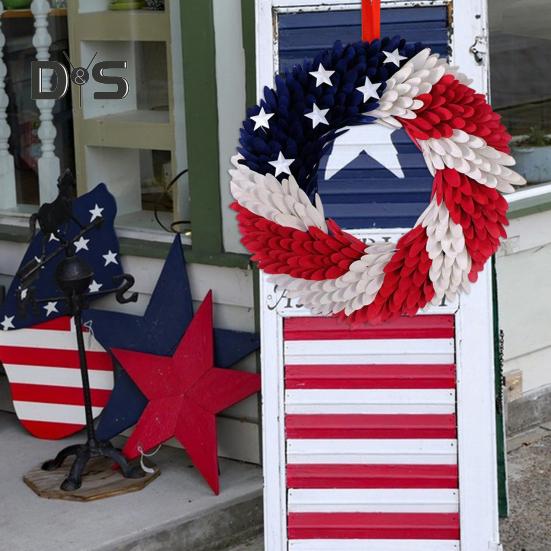USA Independence Day Patriotic Wreath Red White Blue US Flag Wreath Front Door Wall Hanging Garland Pendant 4th of July Festival Decoration