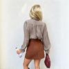 Women S Short Sleeve Plaid Ruffle Collar Blouse Top