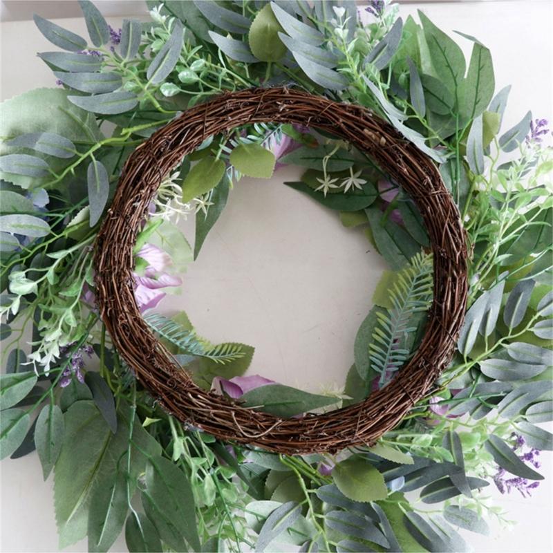 Artificial Flower with Leaf Realistic Purpler Rose Wreath Decoration for Door Window Hallway Farmhouses Wedding Wreath