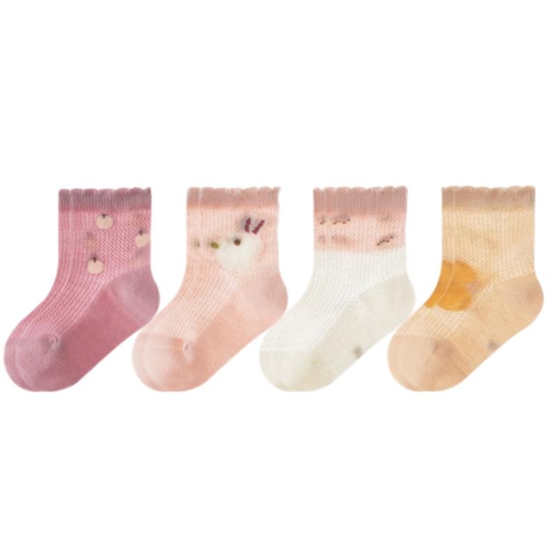 Pack of 4 Pair Breathable Cotton Baby Socks for 0-5 Years Nonslip Design Calf Length Socks for Sensitive Skin