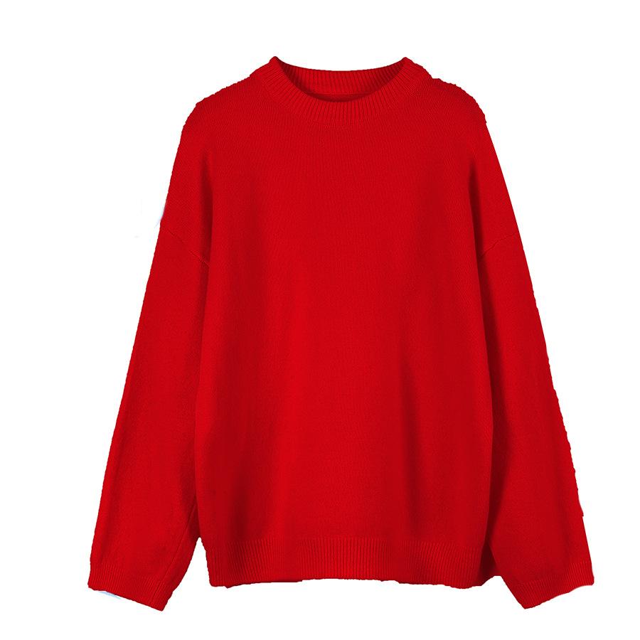 American Lazy Soft Waxy Gray Pullover Sweater Women's Autumn and Winter Loose Thickened Sheep Wool Crew Neck Knitted Sweater