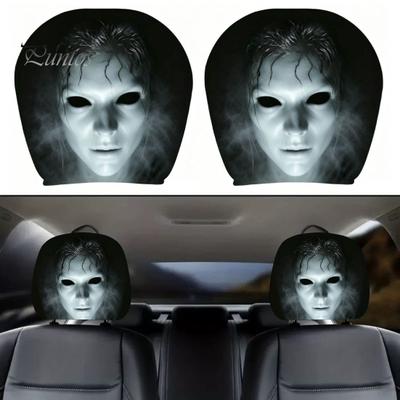 Washable Car Seat Headrest Cover Universal Cover, Scary Face Protective Protector Accessory for Holiday Most Vehicles, Easy To Install Automotive
