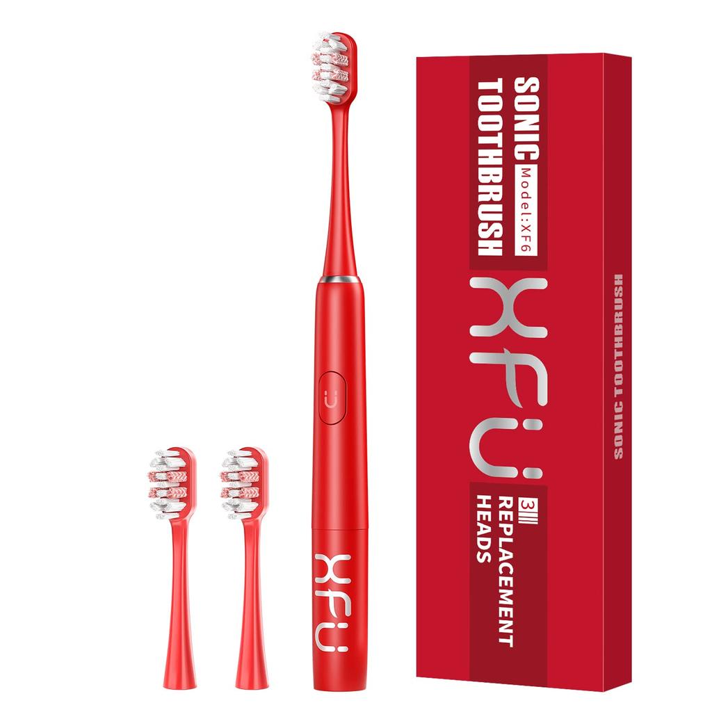 Seago Sonic Electric Battery Toothbrush for Adults and Kids, 3 Brush Heads, with 2 Modes and Waterproof IPX7, Bulid In 2 Mins Timer 24,000 VPM (Red)