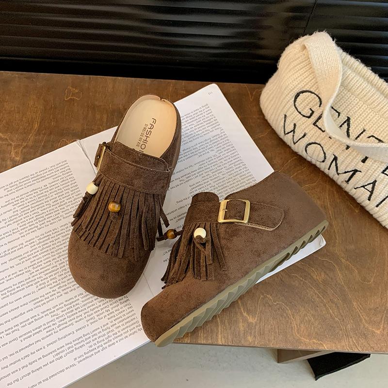 Fashion 7CM Women Mules Shoes Flats Suede Women's Sandals Fringes Summer Fashion Slippers Walking Dress Cozy