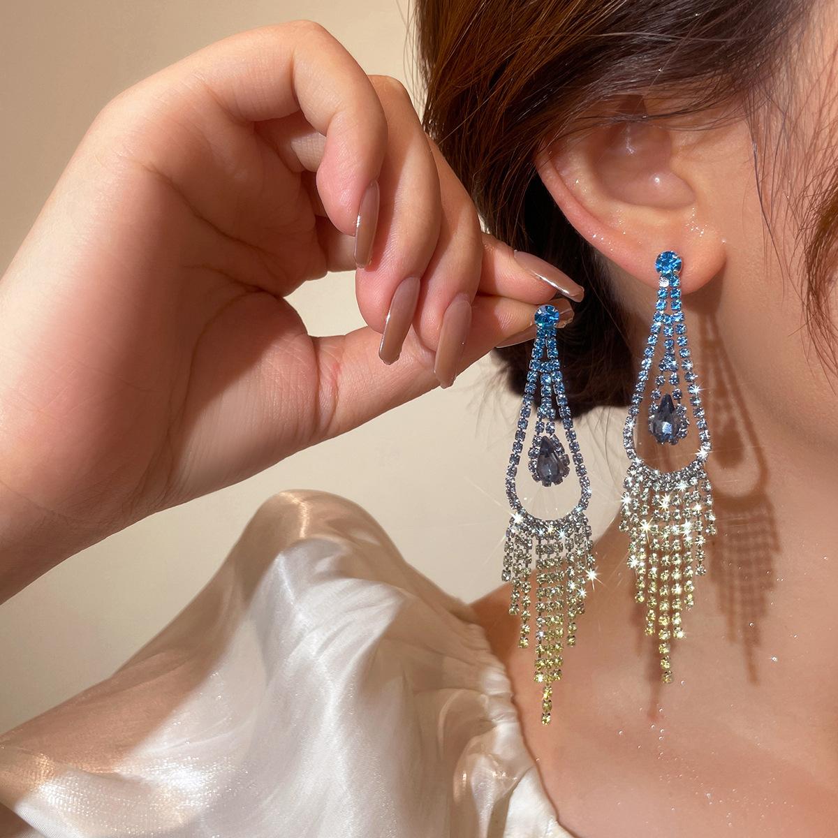 

Персонализированные модные длинные серьги с кисточками из бриллиантов, серьги премиум-класса со стразами, женские серьги, 1 пара