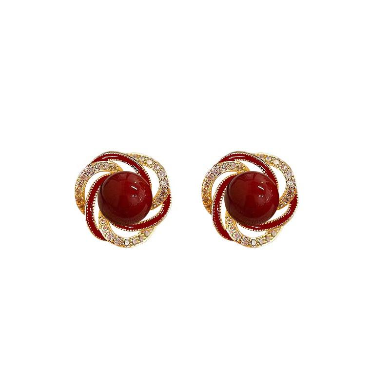 

Unique Red White Color Imitation Pearl Rotate Flower Stud Earrings for Women Korean Jewelry Pendientes красный
