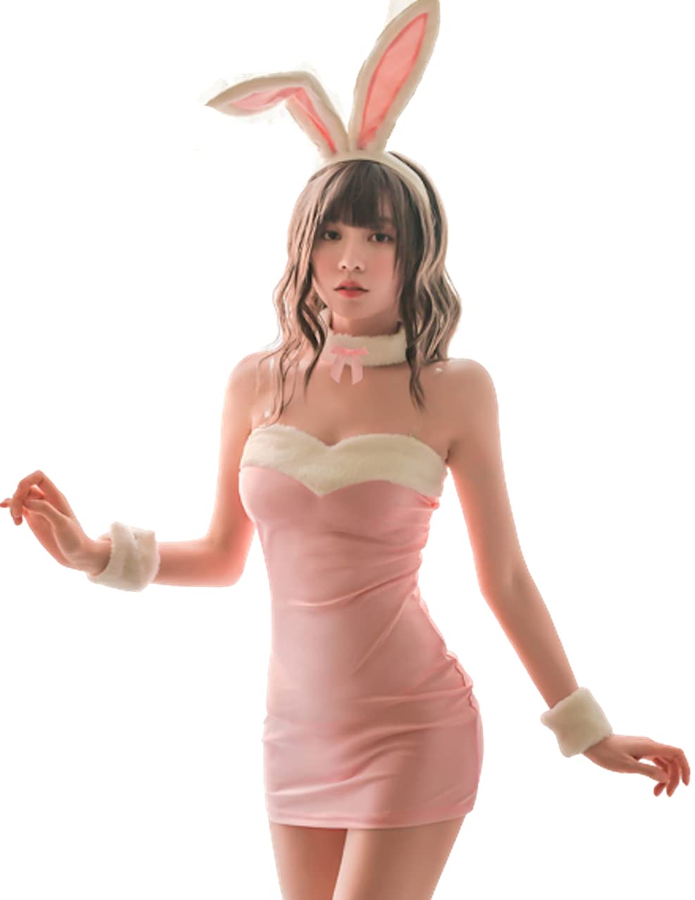 

Lady Lazy Sexy Bunny Girl Rabbit Cosplay Bodycon Mini Dress with Bunny Ear Headband (Pink)
