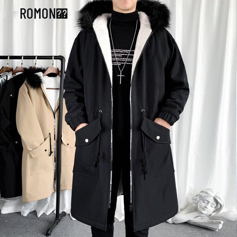 Romon Men s British Style Hooded Mid-Length Trench Coat 5XL