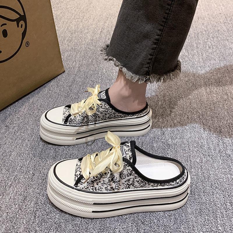 Fashion Women Summer Round Toe Slip On Slippers Thick Platform Sandals No Back Lazy Casual Shoes