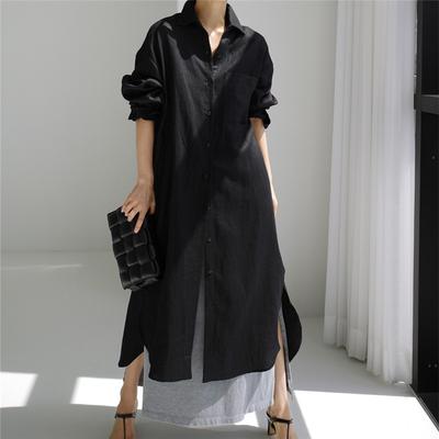Loose Large Size Shirt Dress Over The Knee Long Cardigan Undershirt Temperament Long-sleeved Dress