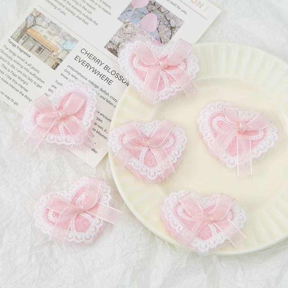 

5 шт./лот нашивки в форме сердца с бантом, вышитые аппликации для украшения одежды розовый