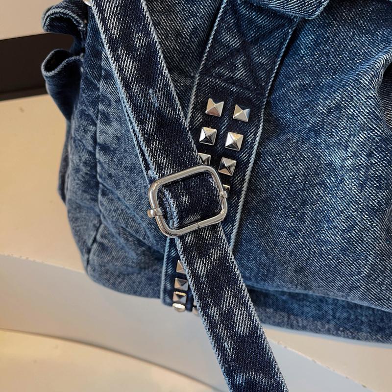 Vintage Denim Bag Women's Lightweight Shoulder Bag Commuter Large Capacity Crossbody Bag