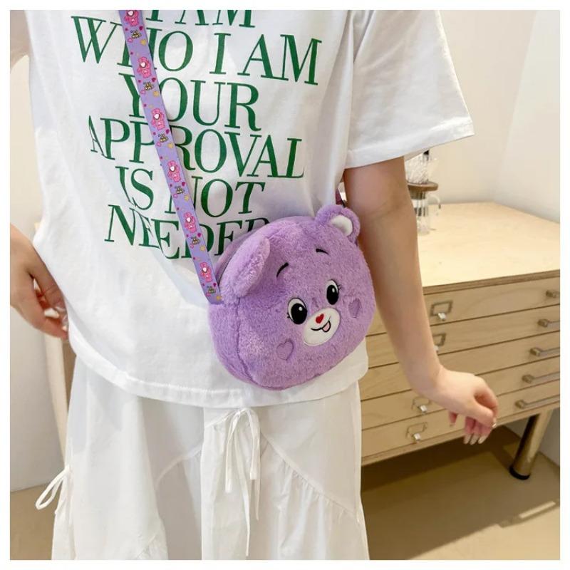 Mini Cartoon Rainbow Love Bear Plush Toy Diagonal Cross Bag, Love Bear Gift Backpack Christmas Gift.