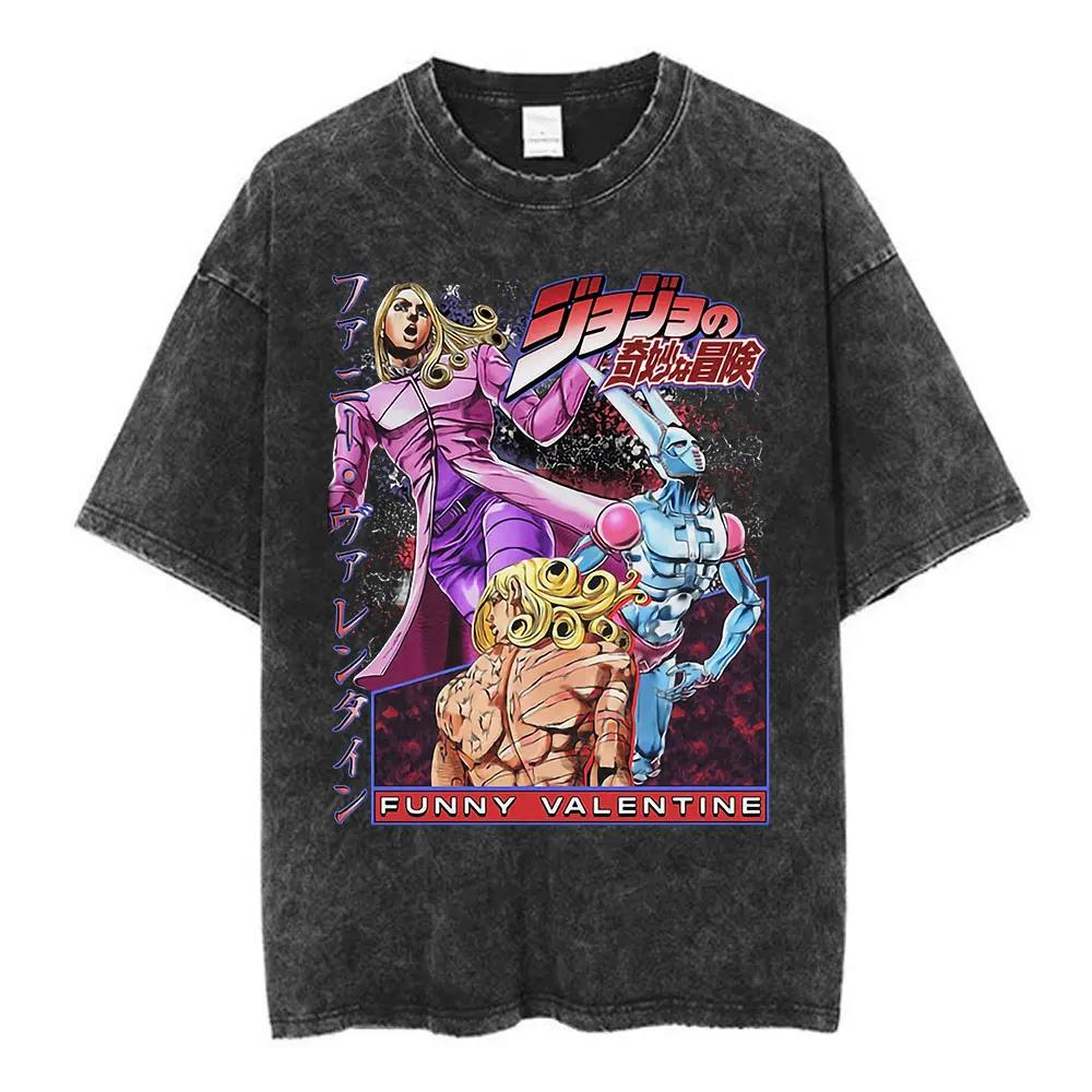 

Anime Jojo Bizarre Adventure Akyoin Noriaki Graphic Print T-shirts Vintage Washed T Shirt Men Women Cotton Short Sleeve T Shirts 4XL