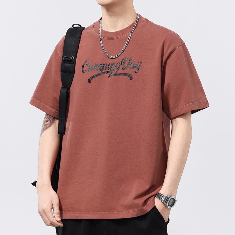 

230 г Тяжелая мужская футболка с американским шрифтом, изготовленная методом матовой печатной печати, с короткими рукавами 4XL