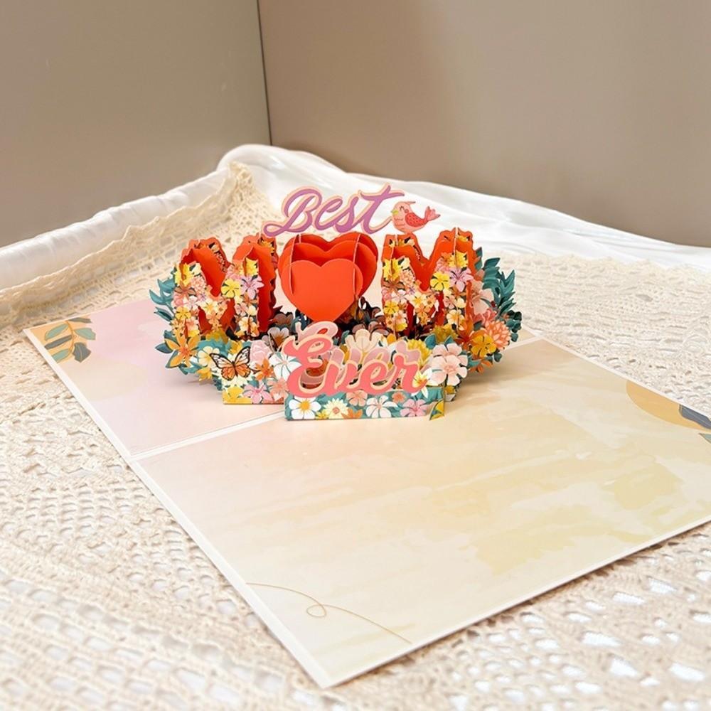 Creative Pop Up Mothers Day Cards Best Wishes Floral Bouquet 3D Greeting Cards Handmade Gift Wishes Card Mothers Day Gift