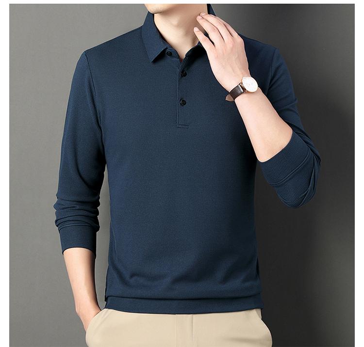 Waffel Herren Langarm T-Shirt Frühling Revers Business Casual Poloshirt Stretch Oberteil Sweatshirts Herren Casual Pullover