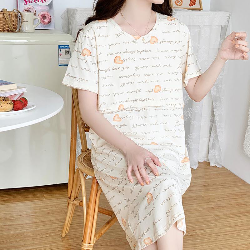 Cotton Nightgown for Pregnant Women: Short Sleeve Postpartum Breastfeeding Dress