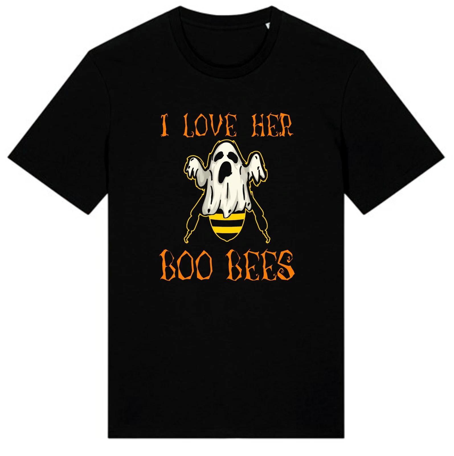 I Love Her Boo bees T Shirt,Halloween Boo Night Party,Spooky Creepy Gift Top S
