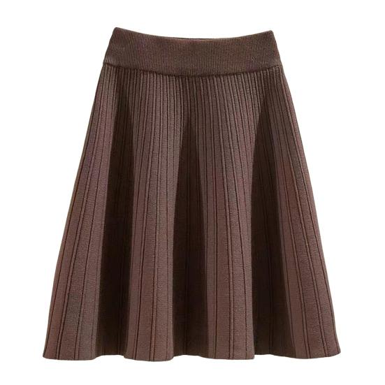 

Спідниця-скейтер однотонна з високою талією жіноча А-силуету з великим подолом осінь-зима міні-спідниця для повсякденного носіння кавовий