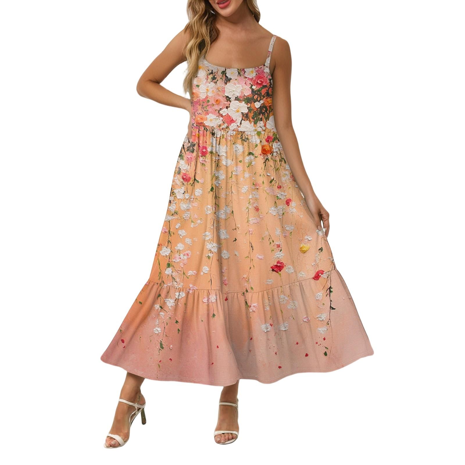 

Женское длинное пляжное повседневное элегантное платье макси на тонких бретельках с вышивкой, сдержанное струящееся платье в стиле бохо XL оранжевый