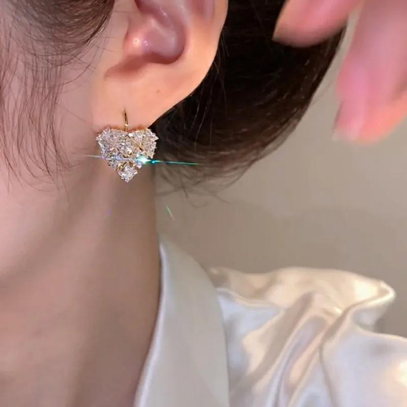 New Shiny Zircon Love Earrings for Women Fashionable Luxurious Personalized Prom Accessories Party Jewelry Anniversary Gifts