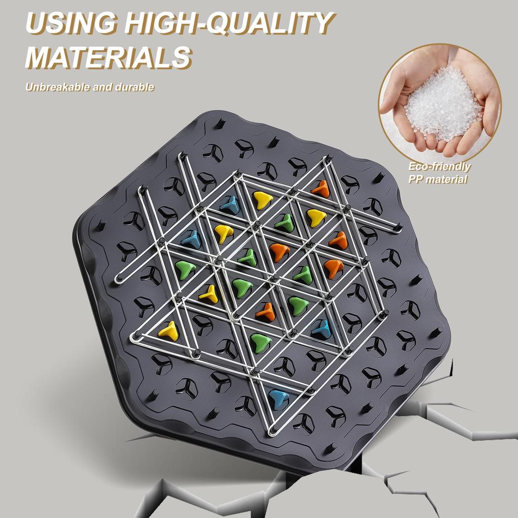 AIUAZA Dreieckskette Strategiebrett Strategiespiel für Kinder Erwachsene Party Familienspiel Dreieck Gummiband Geometrisches Schachspieler Spiel, 6-8-12,