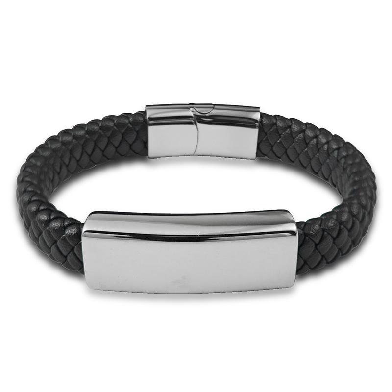 

Punk Charm Men Bracelet Stainless Steel Large Parts Magnetic Clasp Braided Single Leather Wrapping Bangles Man Jewelry Gift 20.5cm