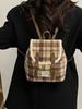 Plush Backpack With Vintage Plaid Design For Daily Use