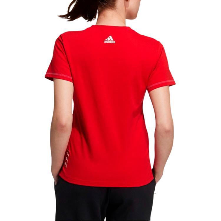 adidas Serie Cny T-shirt da Donna a Manica Corta Girocollo Stampata Tema Sportivo Stile Americano Vintage Rosso Chiaro GP0706