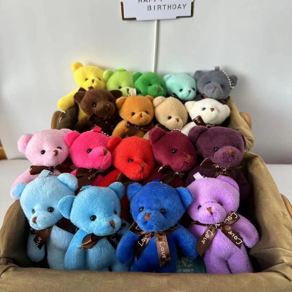 30Pcs New 21Color Tiny Bear Plush Doll Keychain 12Cm Cute Colorful Bear Animal Stuffed Plush Toys Girl Bag Pendant Children Gift
