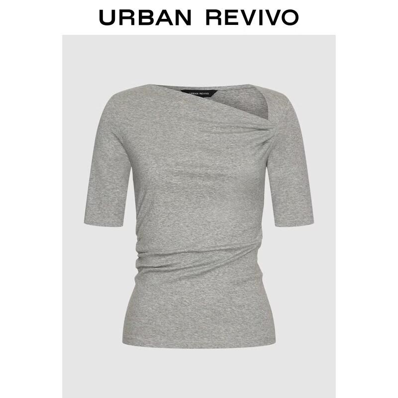

UR2026 Women s Slant Shoulder Pleated Slim-Fit T-Shirt L