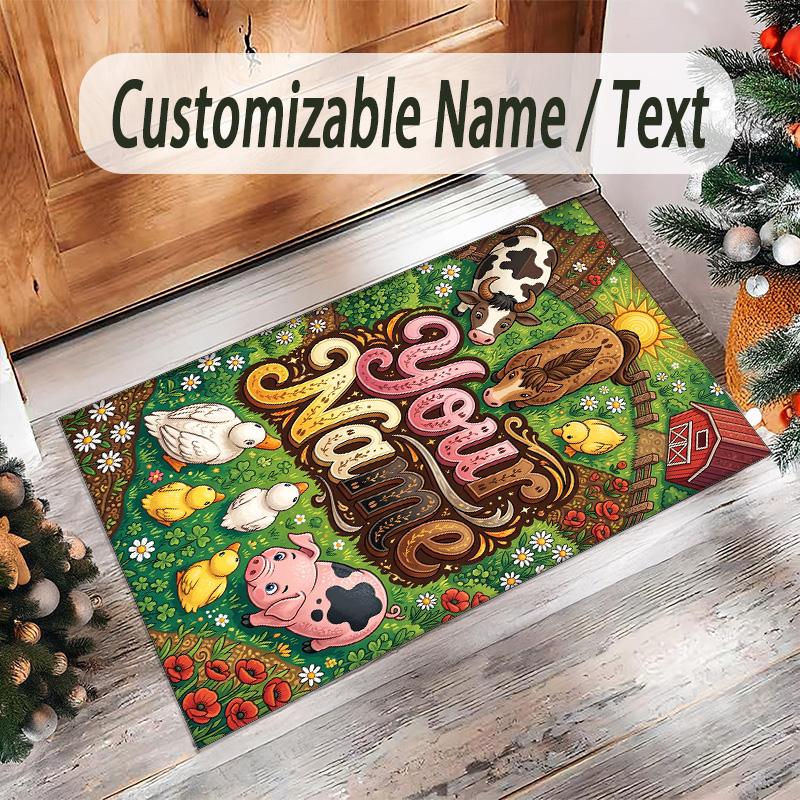 Farm Country Theme Crystal Velvet Rug Personalized Custom Name Text Soft Floor Mat Home Decor