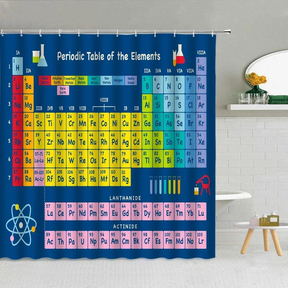 Chemistry Creative Pattern Shower Curtain Periodic Table Of Elements Polyester Fabric Bathroom Supplies Decor With Hook Washable