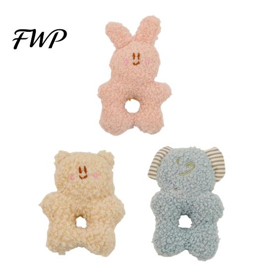 Cute Cartoon Animal Pet Toys Stuffed Dog Chew Toy, Squeaky Plush Bear Bunny Crinkle Interactive Snuffle Toy with Center Hole for Small To Medium Dogs