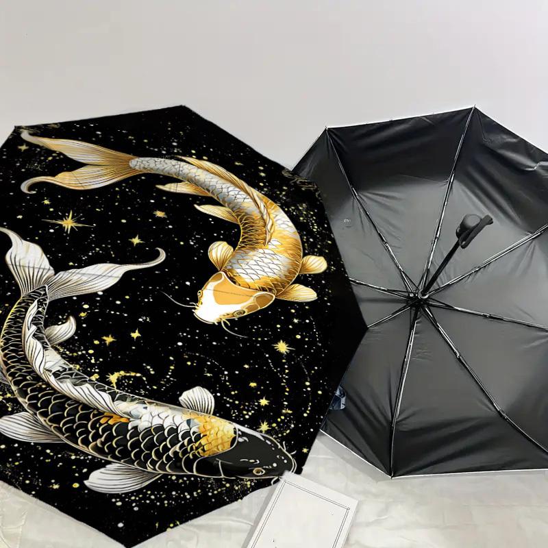 1PC Koi Fish Constellation Automatic Open/Close Umbrella Compact Folding Umbrella with 8-Rib Shaft lightweight esign, Highquality Fabric1186A