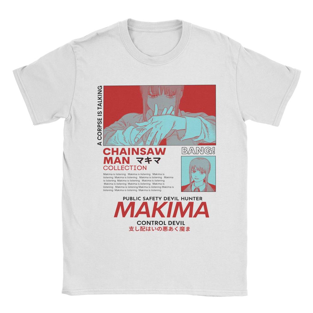 Makima Red Chainsaw Man Men T Shirt Anime Fashion Tees Short Sleeve Crewneck T-Shirts Pure Cotton Birthday Gift Clothing