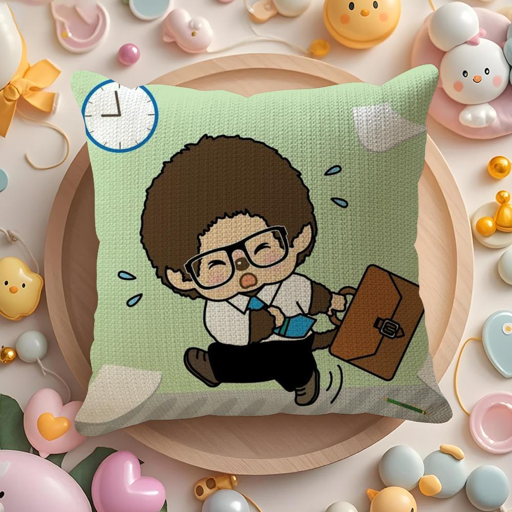 Cartoon M-Monchhichis Cushion Cover Linen Organic Fabric Double-Sided Printing Breathable Pillow Case Sofa Home Decor Gift