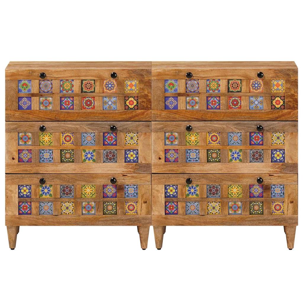 Sideboard 2 pcs Natural 60 x 33 x 75 cm Solid Mango Wood